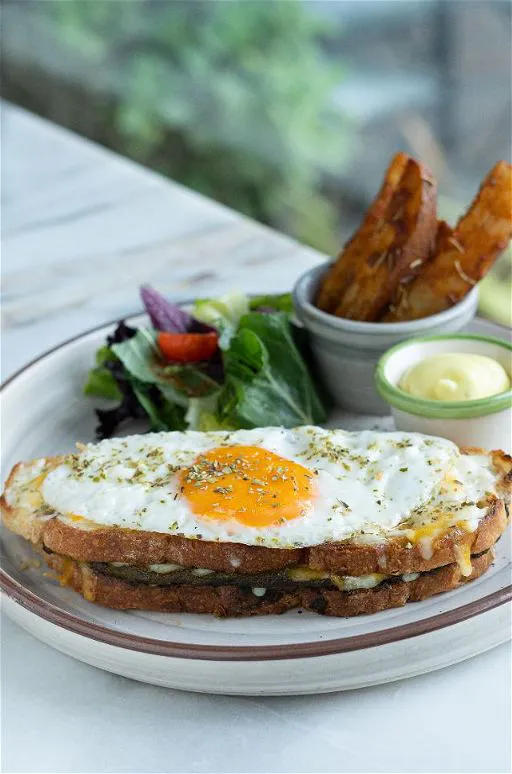 Spinach Artichoke Croque Madame.