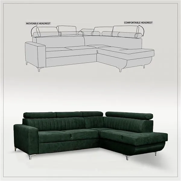 Zarate Green L-Shaped Sofa Bed