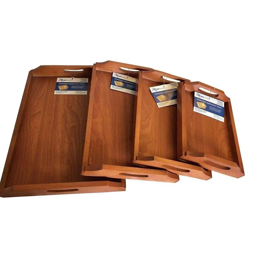 Wooden Serving Tray Tea Trays with handles Set of 4 Light Excellent Quality. WOODEN FRAME AND LAMINATED MDF BASE