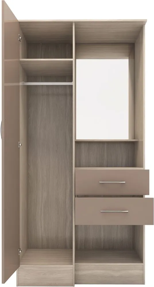 Scon 1 Door Wardrobe Oyster Gloss Light Oak Effect Veneer