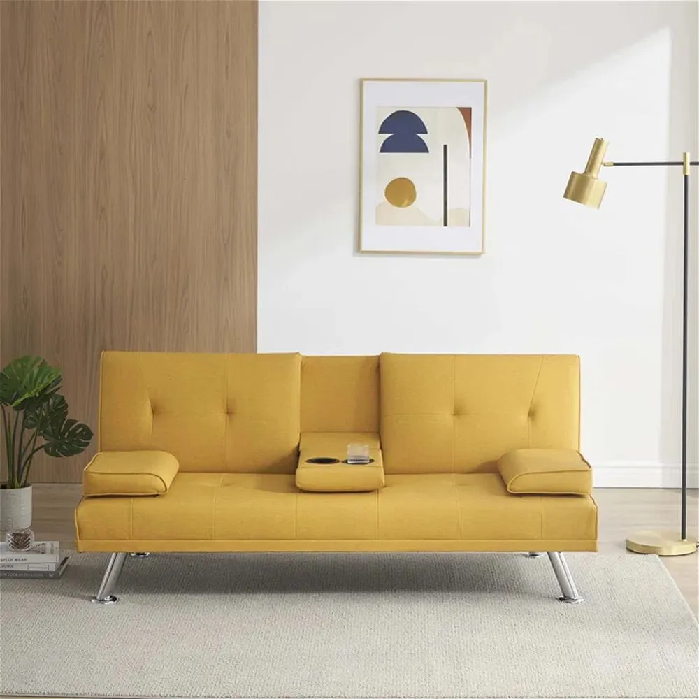 3D Fabric 3 Seater Sofa Bed Yellow