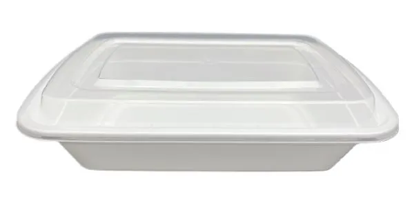 PCM T-38- Rectangle White Container w/ clear Lid 38oz