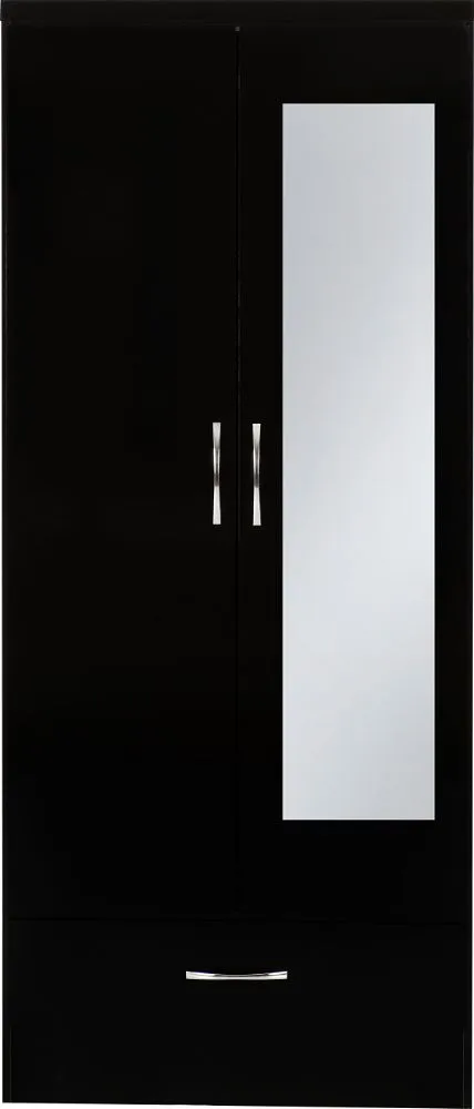 Eton 2 Door Black Gloss MDF 3D Effect Hinged Wardrobe