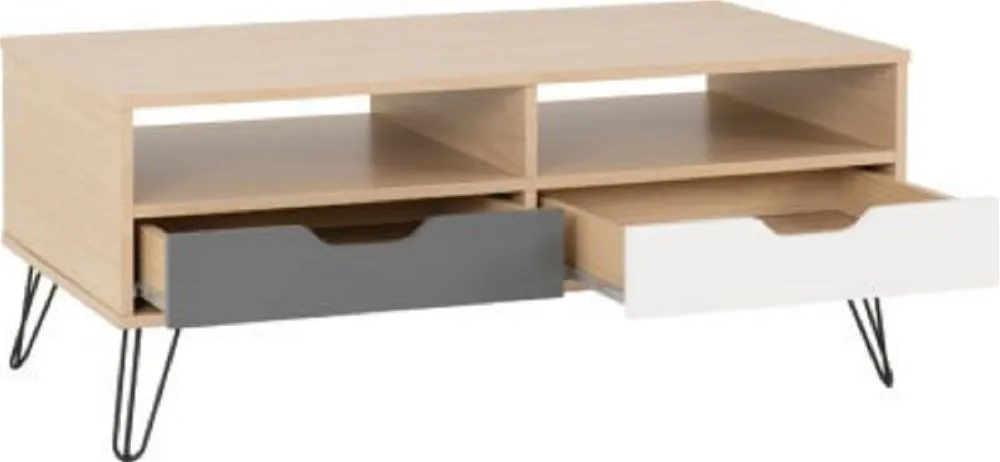 2 Drawer Coffee Table Oak Effect White & Grey