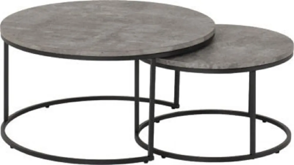 Round Coffee Table Set Concrete Effect Black