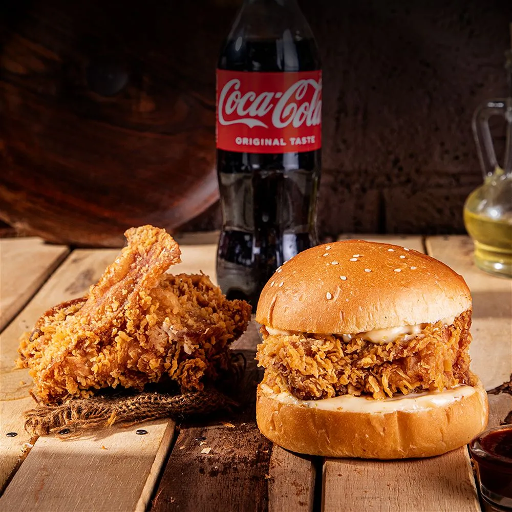 Crispy Chicken Burger With 1 Pc Fried Chicken And 350ml Drink