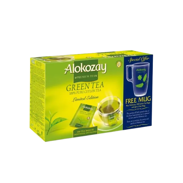 Alokozay Green Tea 100 Tea Bag Plus Free Mug 350g