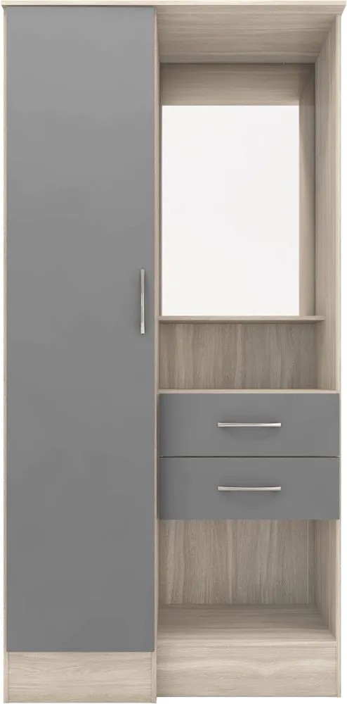 Scon 1 Door Wardrobe Grey Gloss Light Oak Effect Veneer