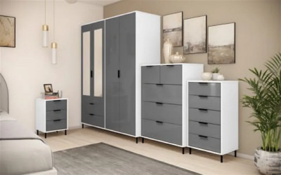 Eton 4 Door Grey White Gloss MDF 3D Effect Hinged Wardrobe