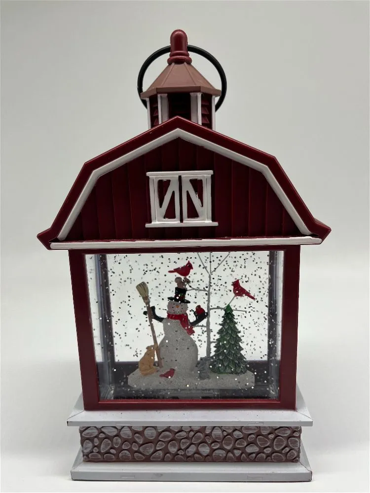 Snowman Barn Scene Lantern