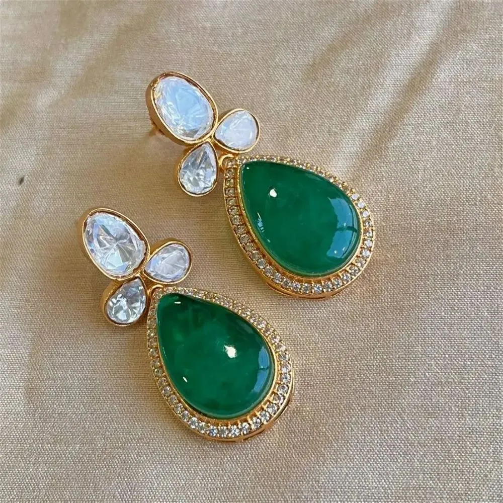 Shama Polki Earrings Emerald Green