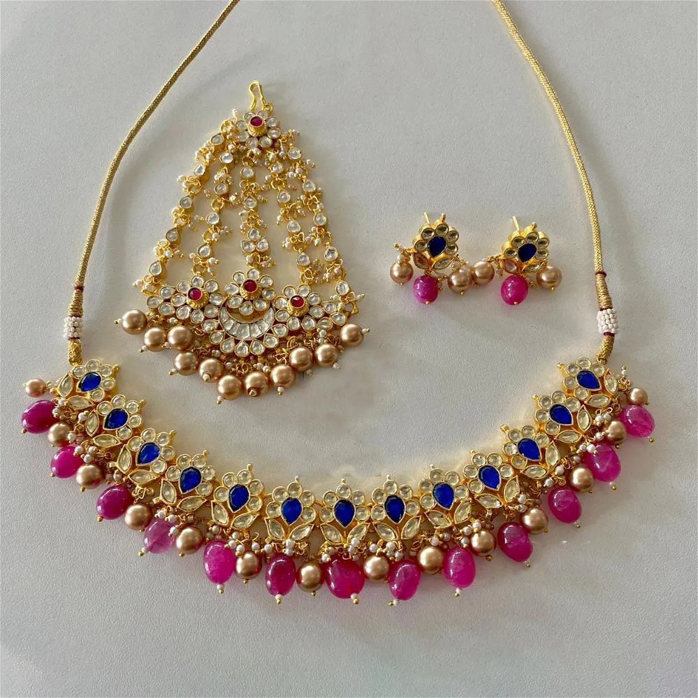 Sanam Pacchi Kundan Necklace Set With Jhoomar