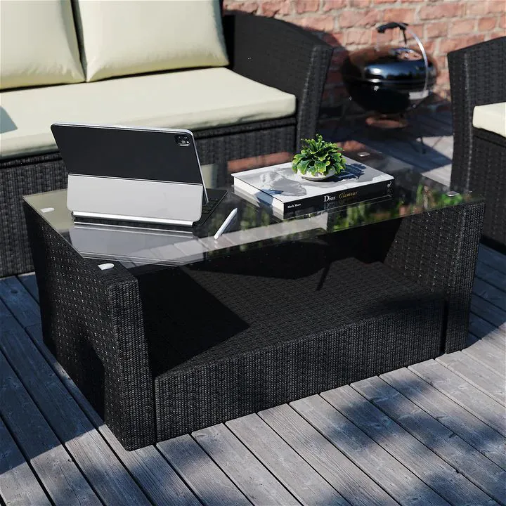 Mortal 4 Seater Rattan Set, Black