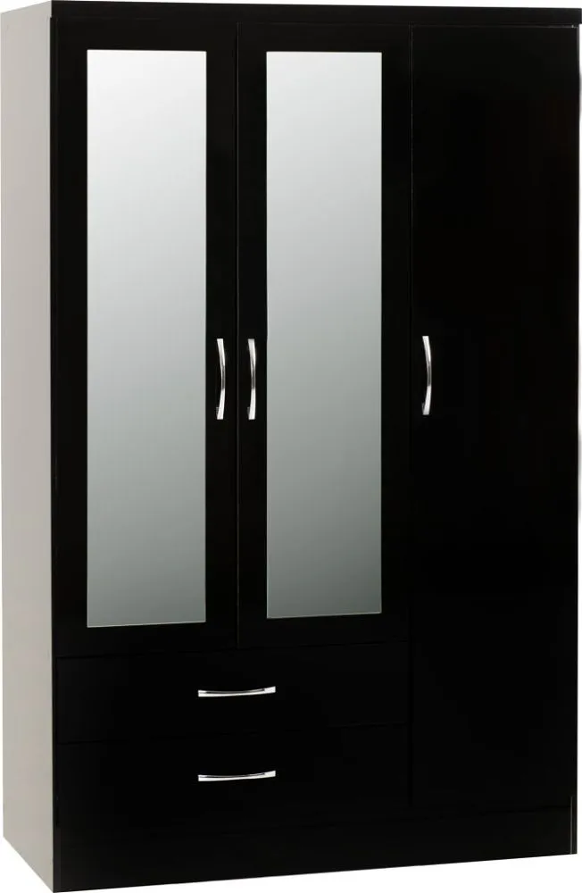 Eton 3 Door Black Gloss MDF 3D Effect Hinged Wardrobe