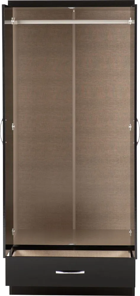 Eton 2 Door Black Gloss MDF 3D Effect Hinged Wardrobe