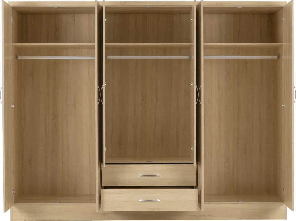 Eton 6 Door Sonoma Oak Effect MDF 3D Effect Hinged Wardrobe