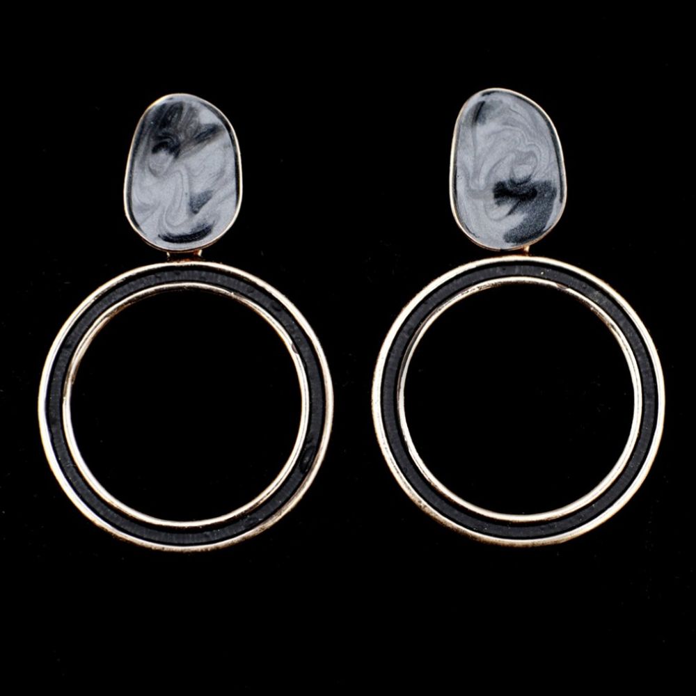 Dark Grey Circle Earrings