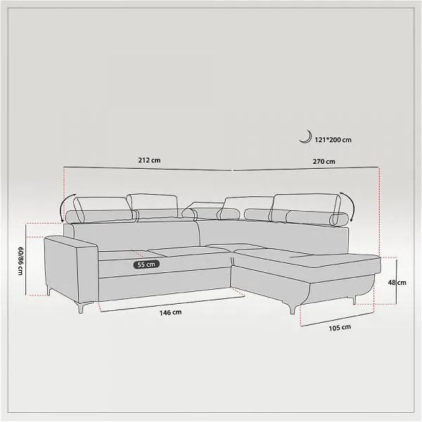 Zarate Grey Shade L-Shaped Sofa Bed