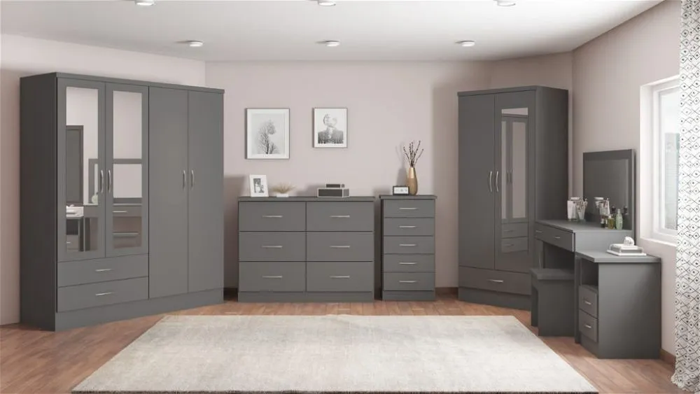 Eton 3 Door Grey MDF 3D Effect Hinged Wardrobe