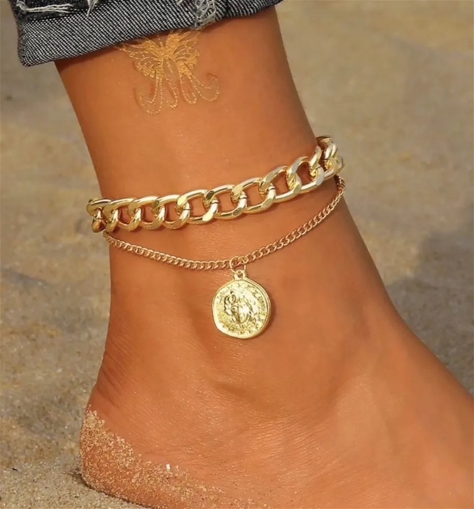 Double chain coin anklet