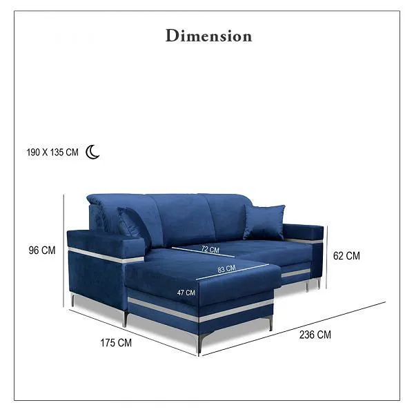 Breda Blue And Gold Corner Sofa Bed