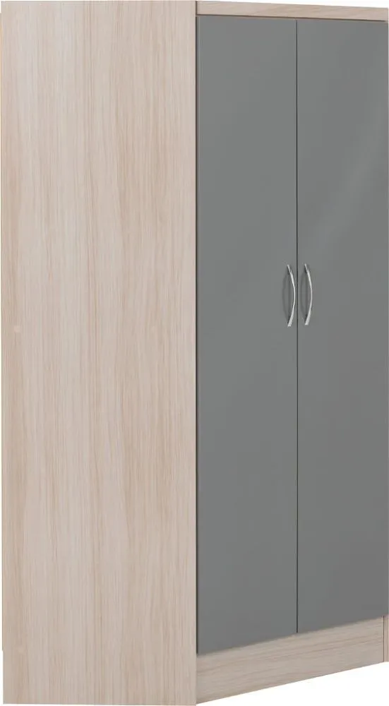 2 Door Corner Wardrobe Grey Gloss Light Oak Effect Veneer