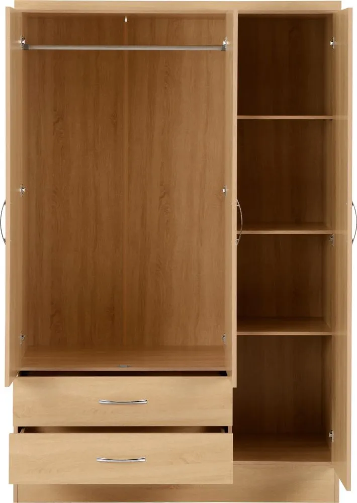 Eton 3 Door Sonoma Oak Effect MDF 3D Effect Hinged Wardrobe