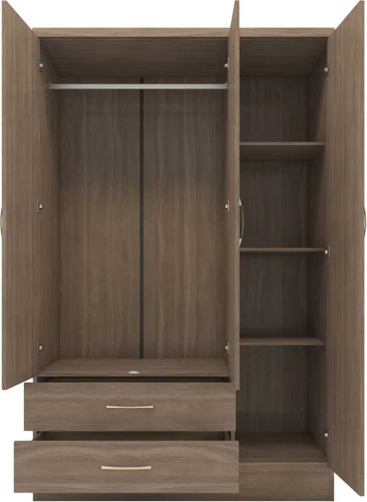 Eton 3 Door Rustic Oak Effect MDF 3D Effect Hinged Wardrobe