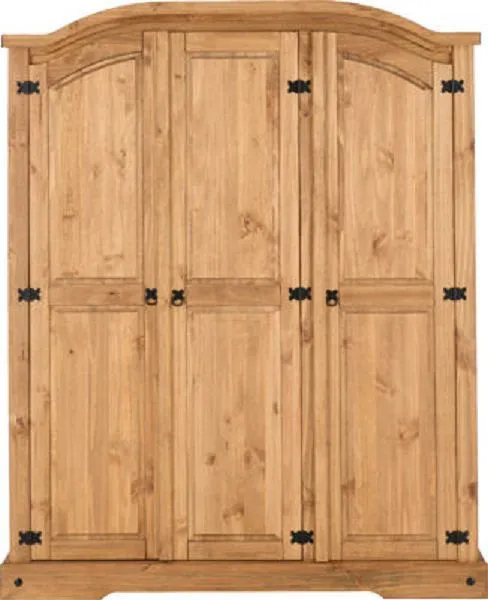 3 Door Wardrobe Distressed Waxed Pine