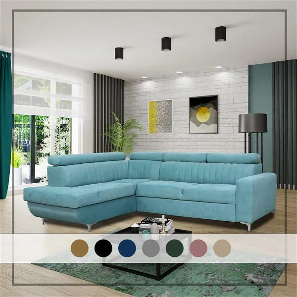 Zarate Sky Blue L-Shaped Sofa Bed