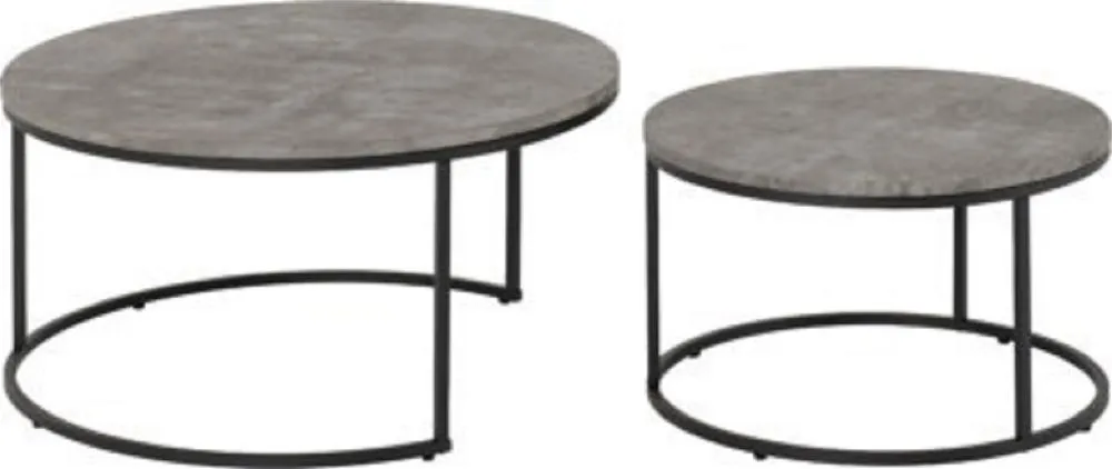 Round Coffee Table Set Concrete Effect Black