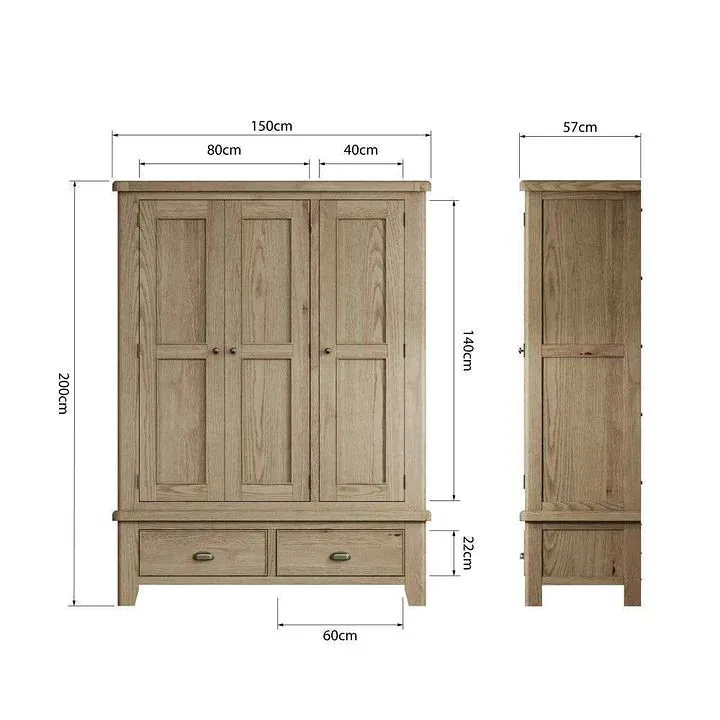 Lesley Oak 3 Door Wardrobe