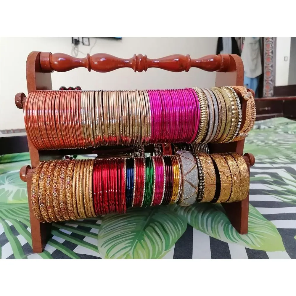 Bangle Bracelet Jewellery Display 4 Bars Wooden Hand Crafted Stained Brown