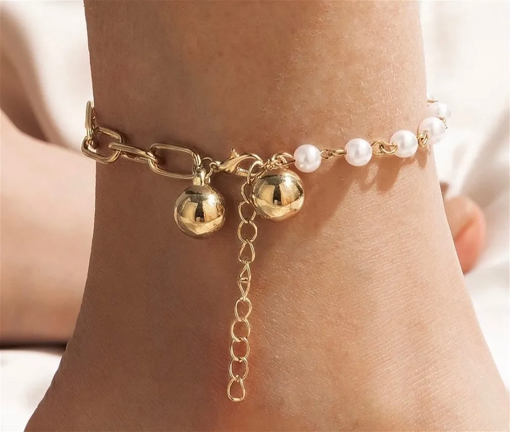 Golden pearl anklet