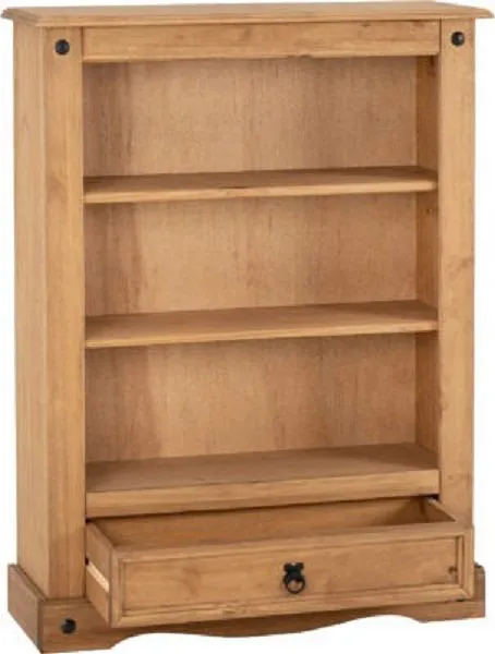 1 Drawer Bookcase Distressed Waxed Pine