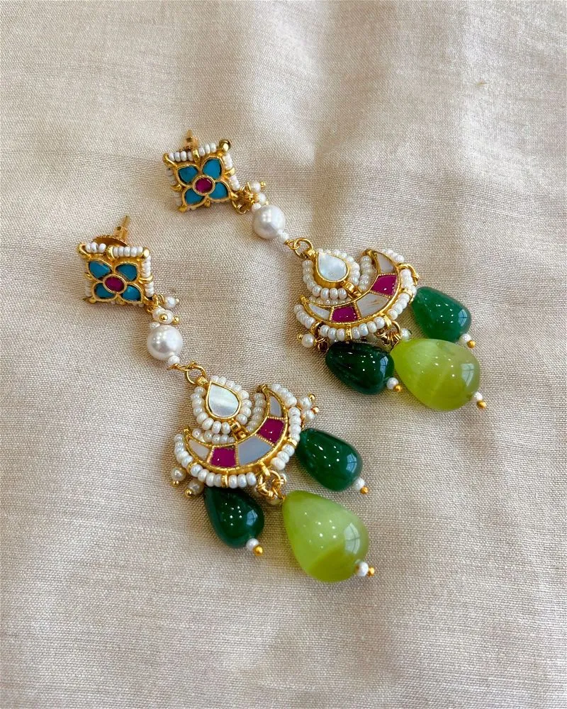 Urbi Pacchi Kundan sleek earrings Greens