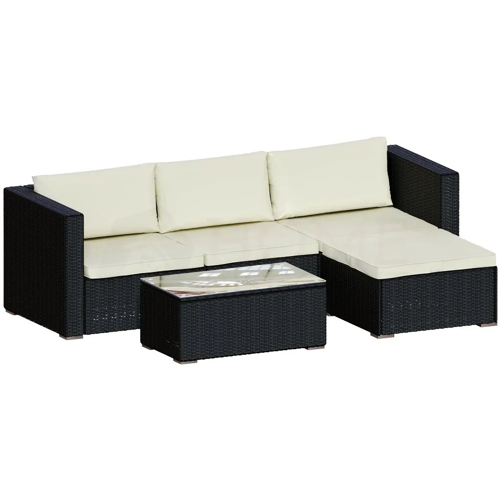 Grasston 4 Seater Corner Rattan Set, Black