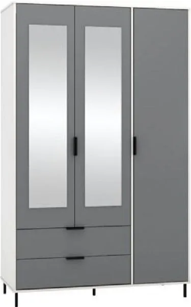 Eton 3 Door Grey White Gloss MDF 3D Effect Hinged Wardrobe