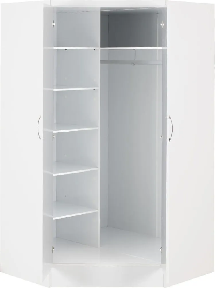 2 Door Corner Wardrobe White Gloss