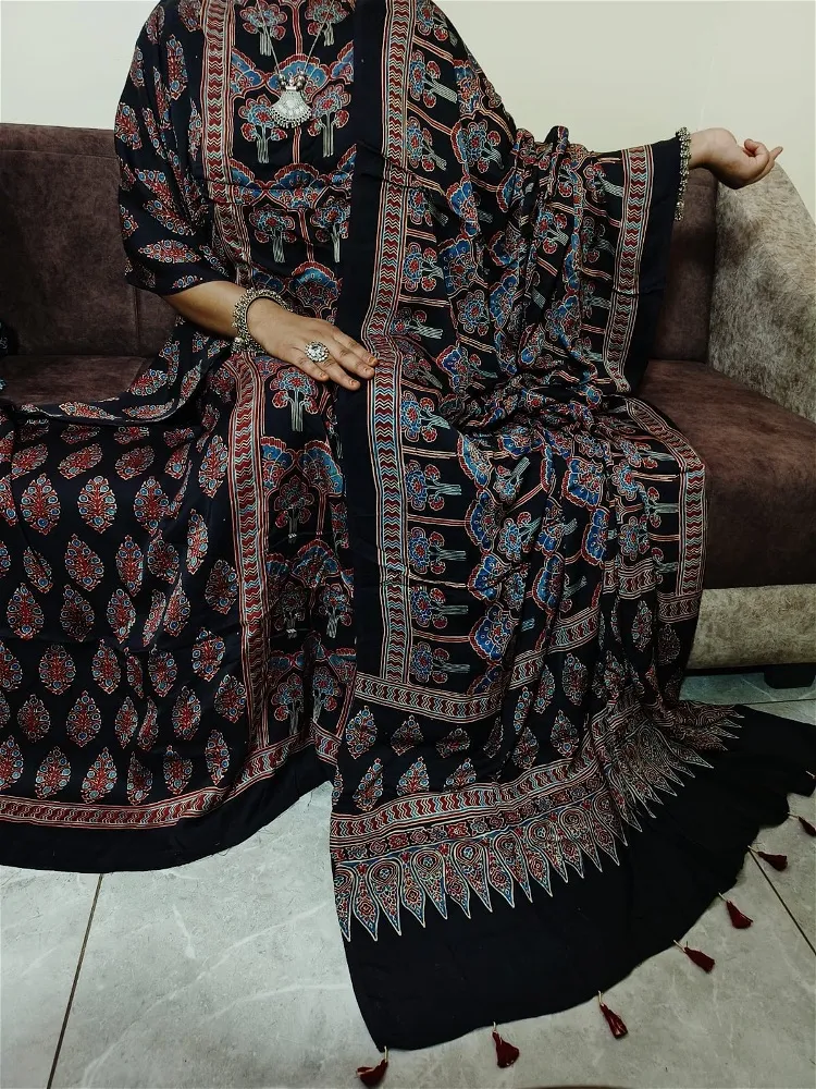 Ajrak Hand Block Black on Modal Silk