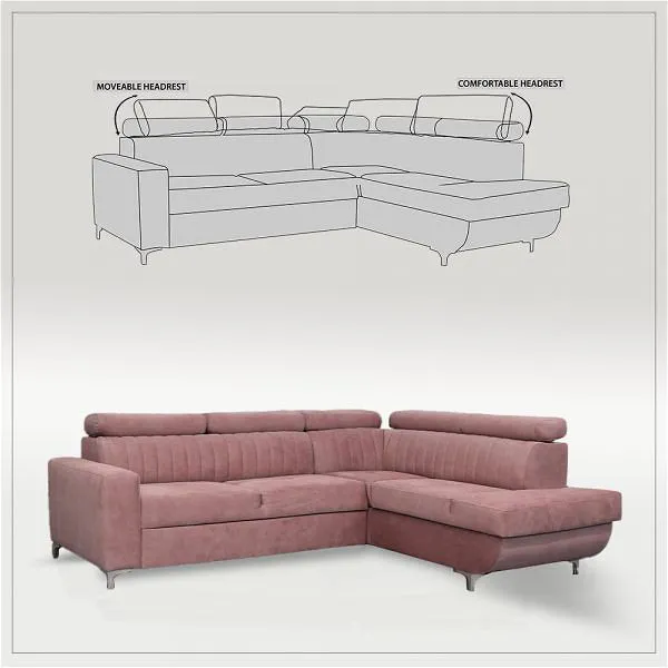 Zarate Pink L-Shaped Sofa Bed