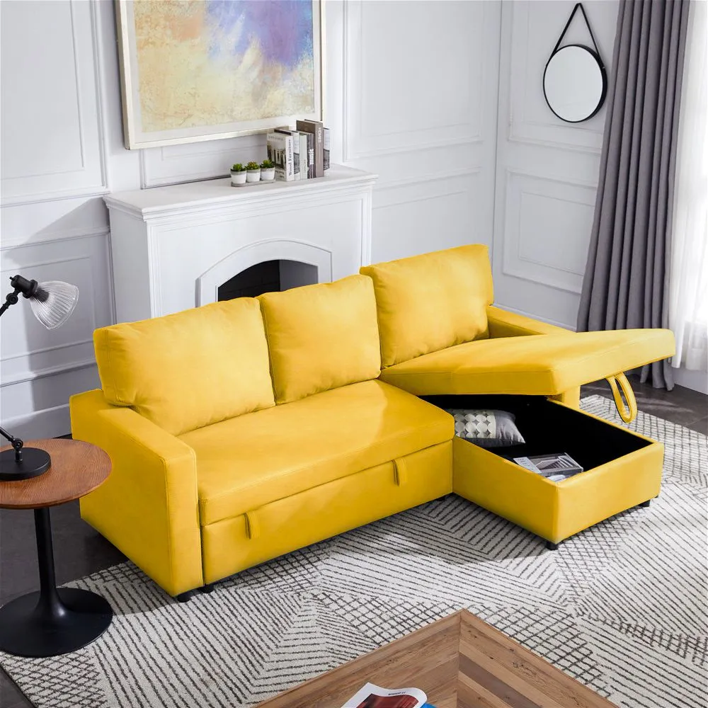 L Shaped Corner Sofa Bed Yellow