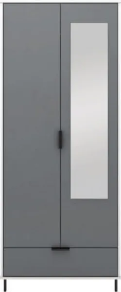 2 Door 1 Drawer Mirrored Wardrobe Grey & White Gloss