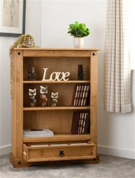 1 Drawer Bookcase Distressed Waxed Pine