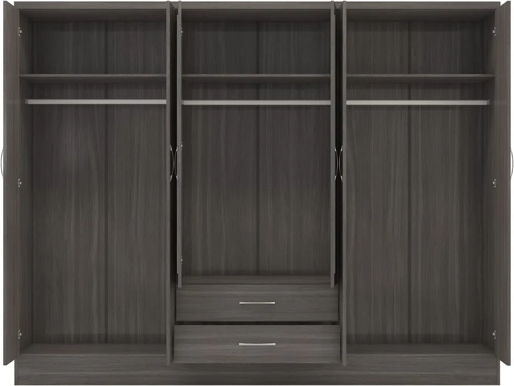 Eton 6 Door Black Wood Grain MDF 3D Effect Hinged Wardrobe