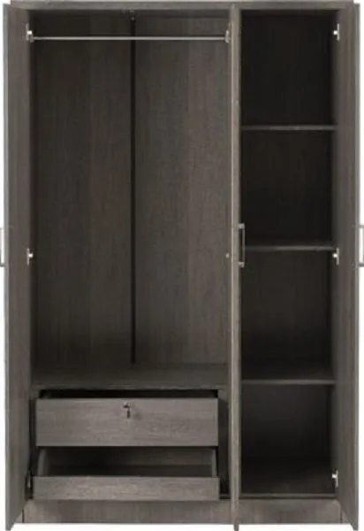 3 Door Wardrobe Black Wood Grain