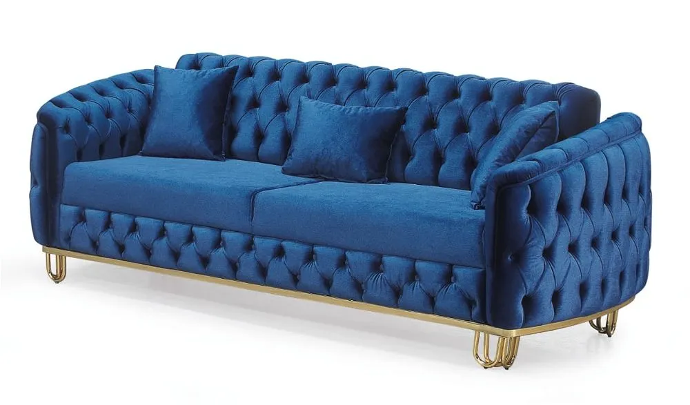 Lux Blue Chesterfield Sofa Set