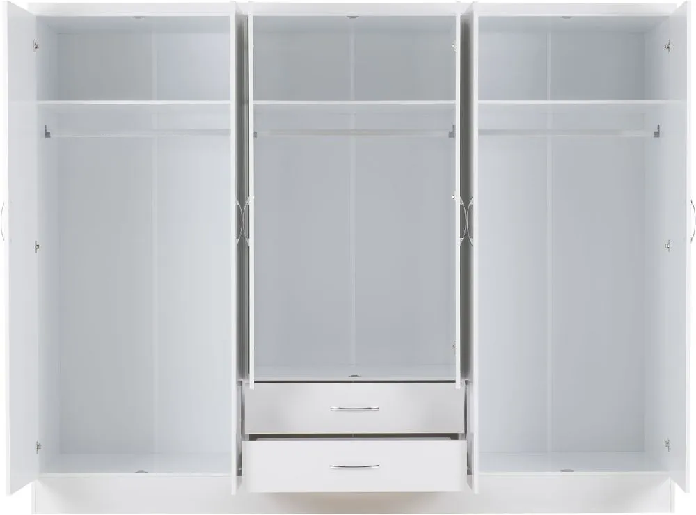 Eton 6 Door White Gloss MDF 3D Effect Hinged Wardrobe