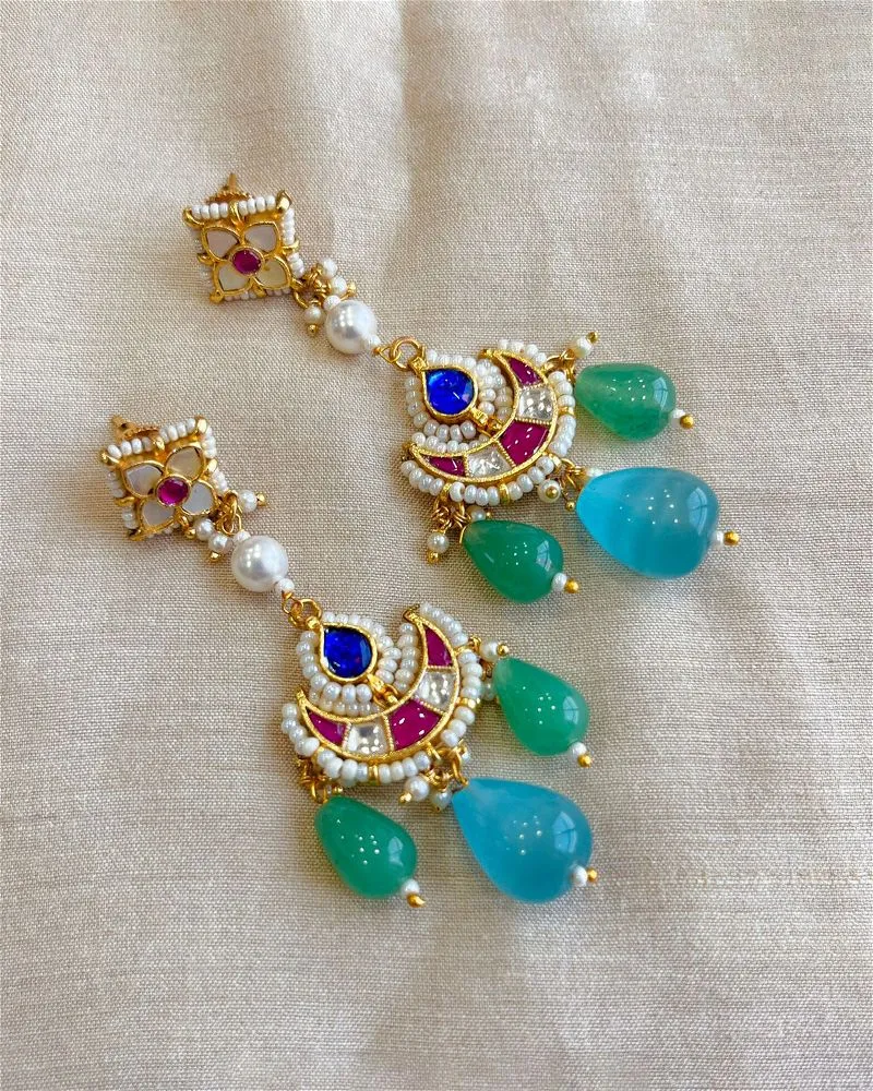 Urbi Pacchi Kundan sleek earrings Aqua Green