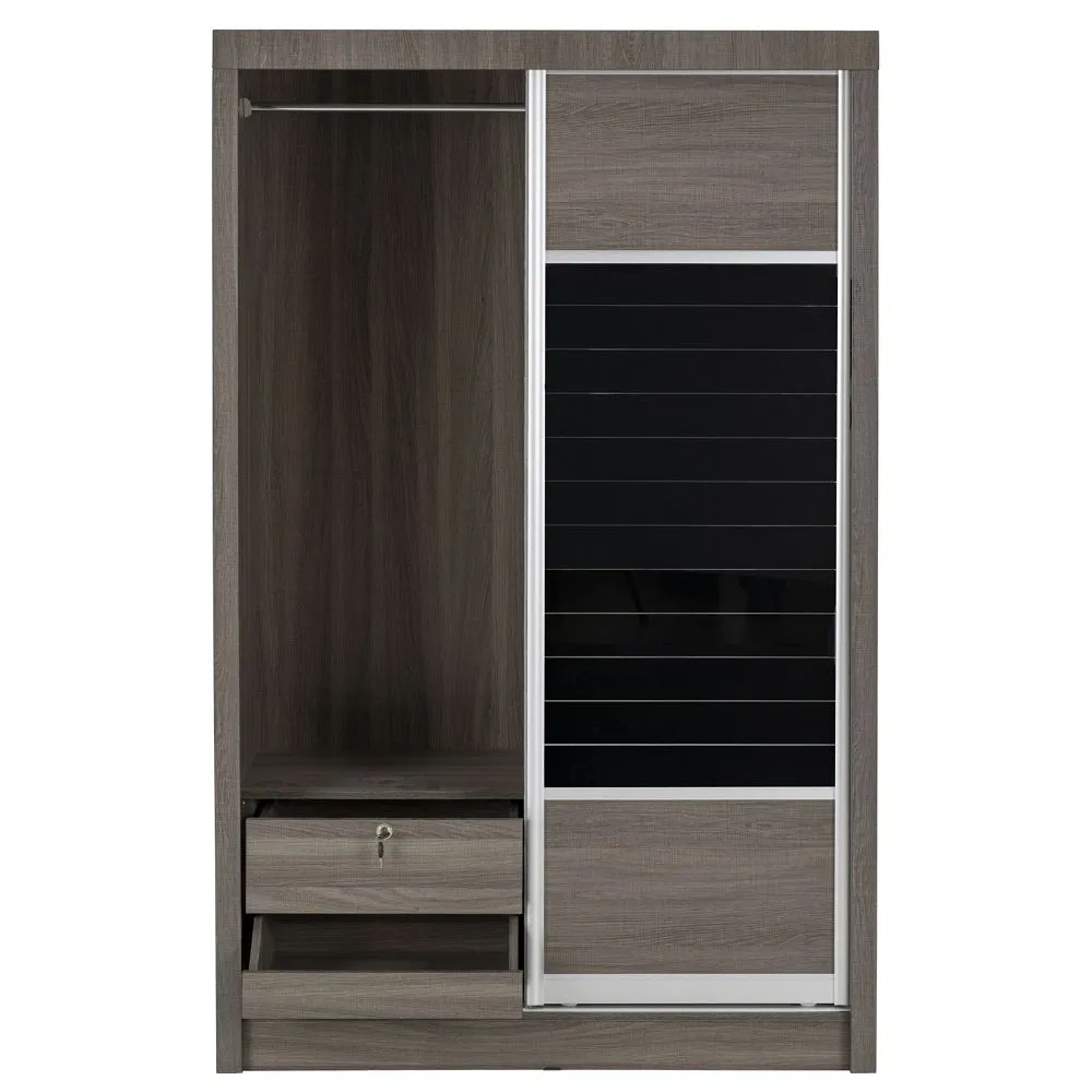 2 Door Sliding Wardrobe Black Wood Grain